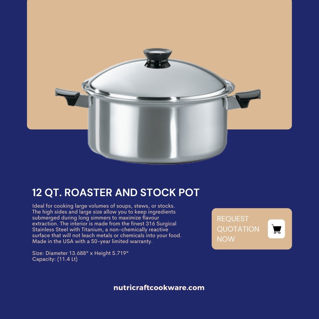 Nutricraft 12 qt. Roaster | Stock Pot and Cover 11L, Titanium Stainless Steel (316ti)